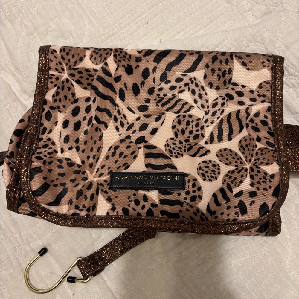 Adrienne Vittadini Brown Cosmetic Case with Animal Print